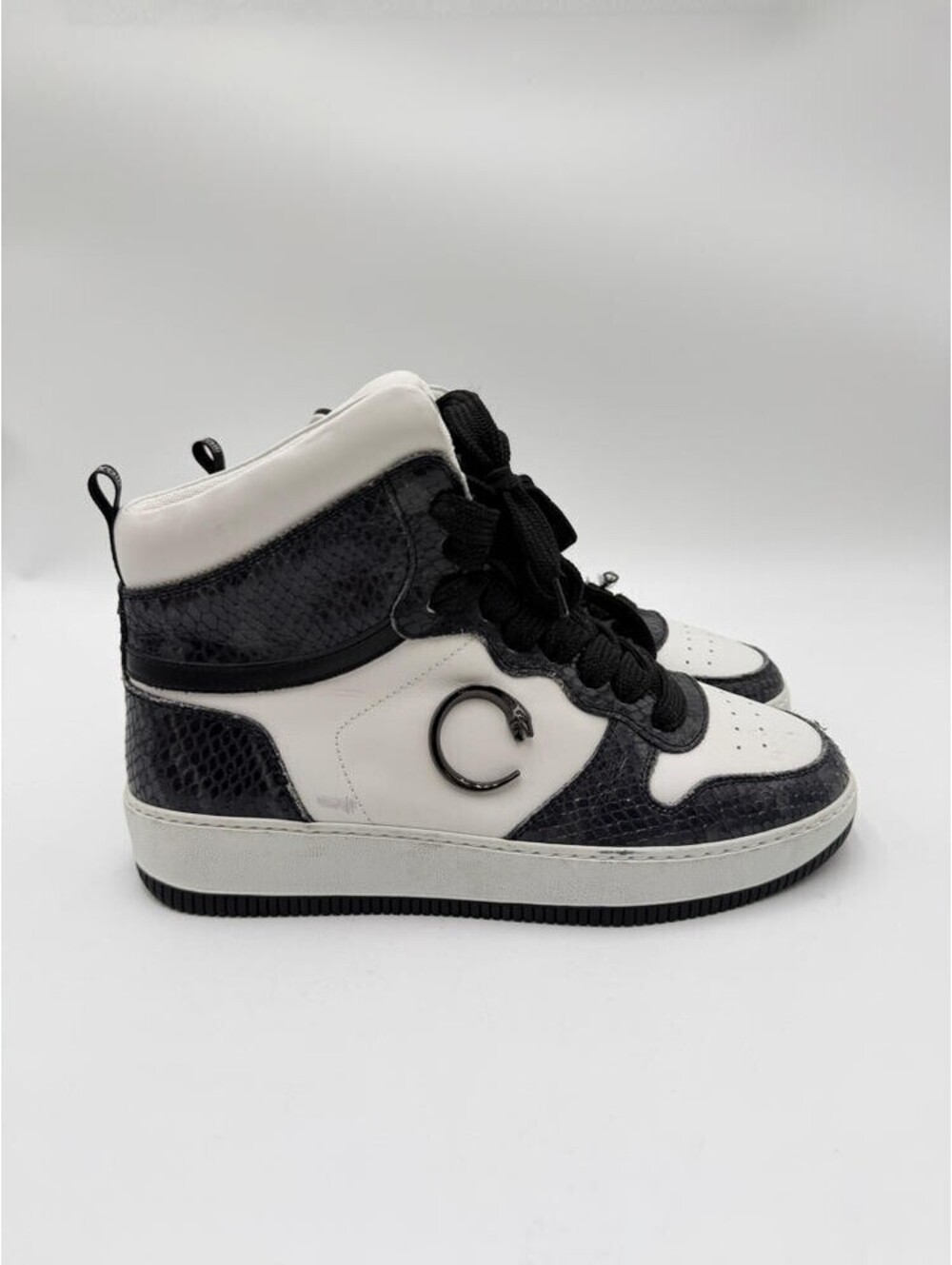 Cavalli Class by Roberto Cavalli Snakeskin Embossed Trim Leather High-top 38